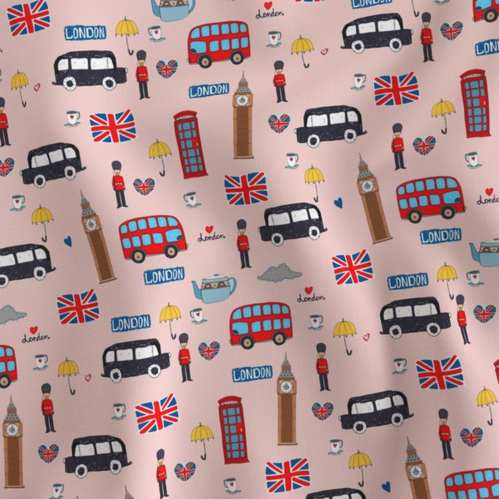 London England Handdrawn Motifs Big Ben Union Jack Palace Guard Fabric big ben fabric