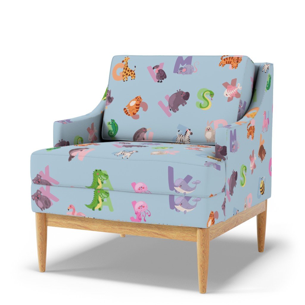 Whimsical Nursery Alphabet in Adorable Animals for Babies and Fabric baby blue fabric