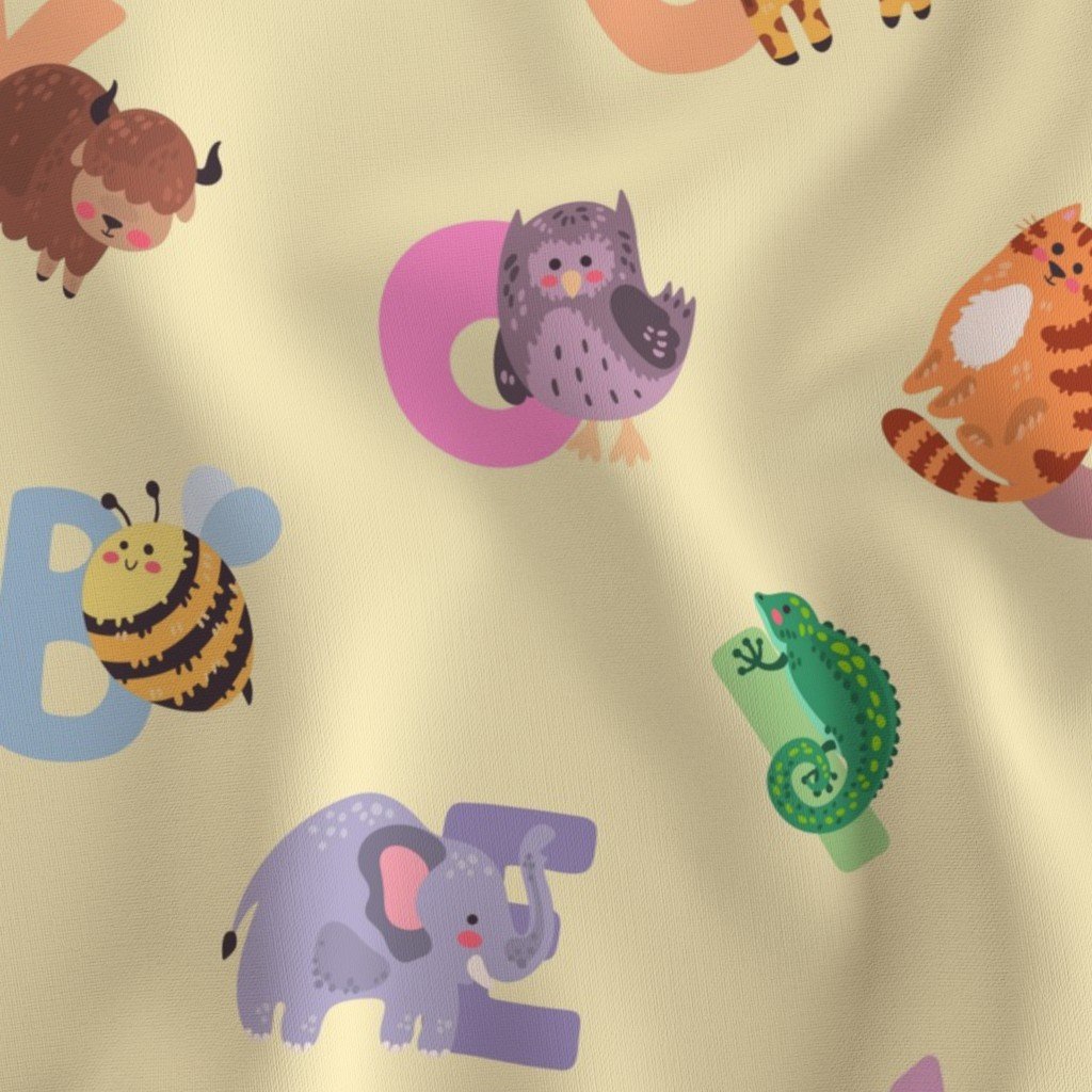 Whimsical Nursery Alphabet in Adorable Animals for Babies and Fabric butter yellow fabric