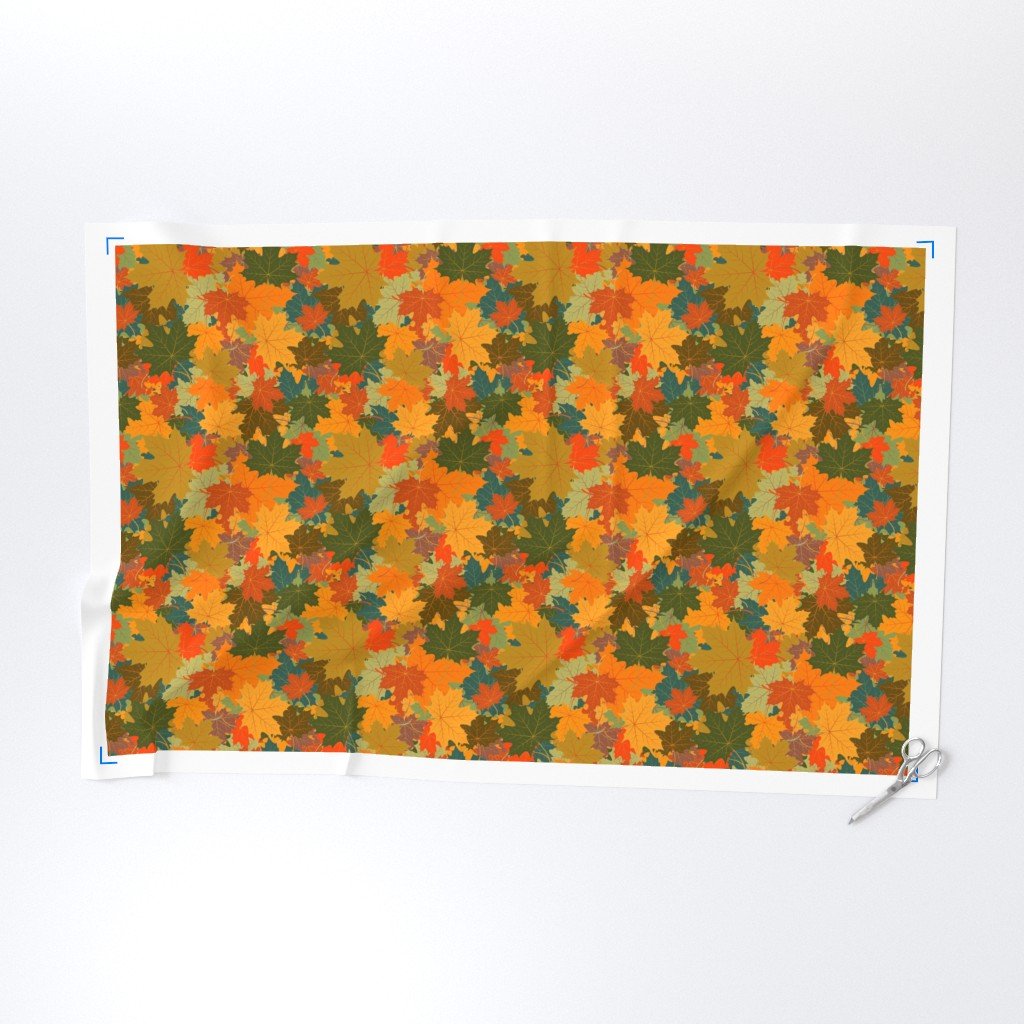 Smaller Autumn Leaves Scattered in Gold Red Brown and Green Fabric fall leaves fabric