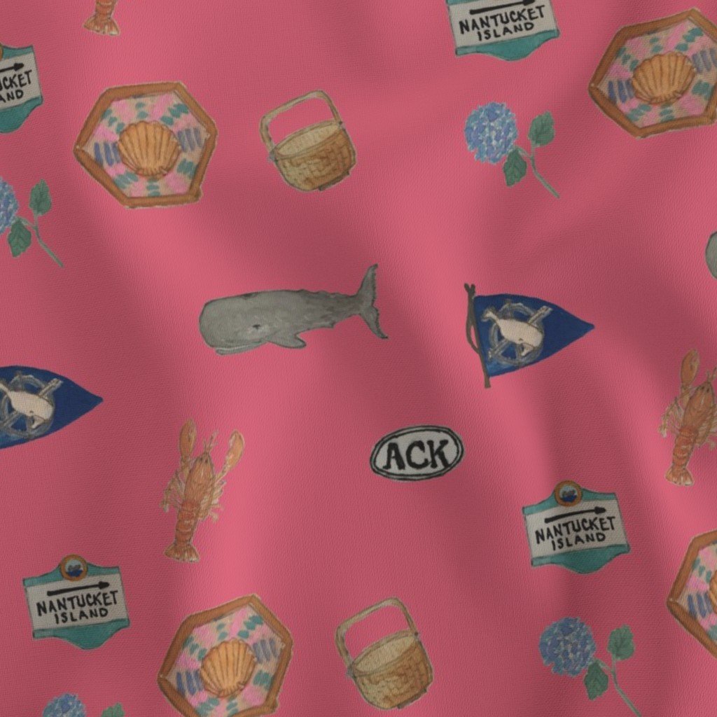 Nantucket Island Hand Painted Watercolors of its Symbols Signs and Fabric faraway island fabric