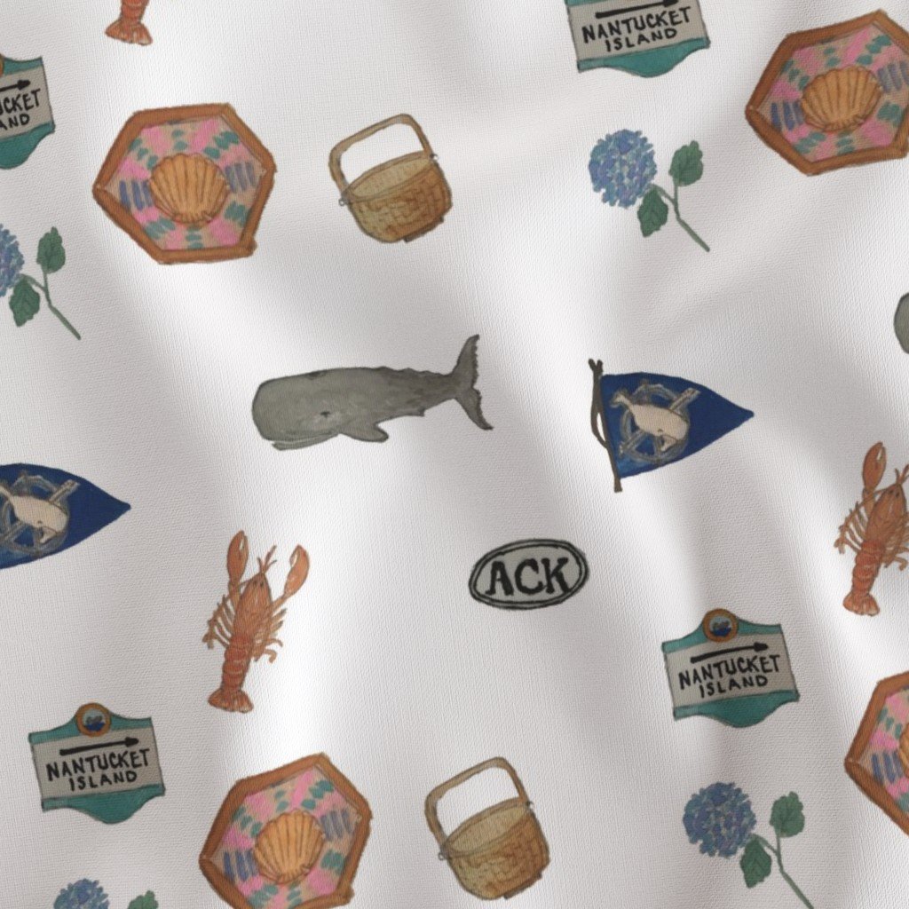 Nantucket Island Hand Painted Watercolors of its Symbols Signs and Fabric faraway island fabric