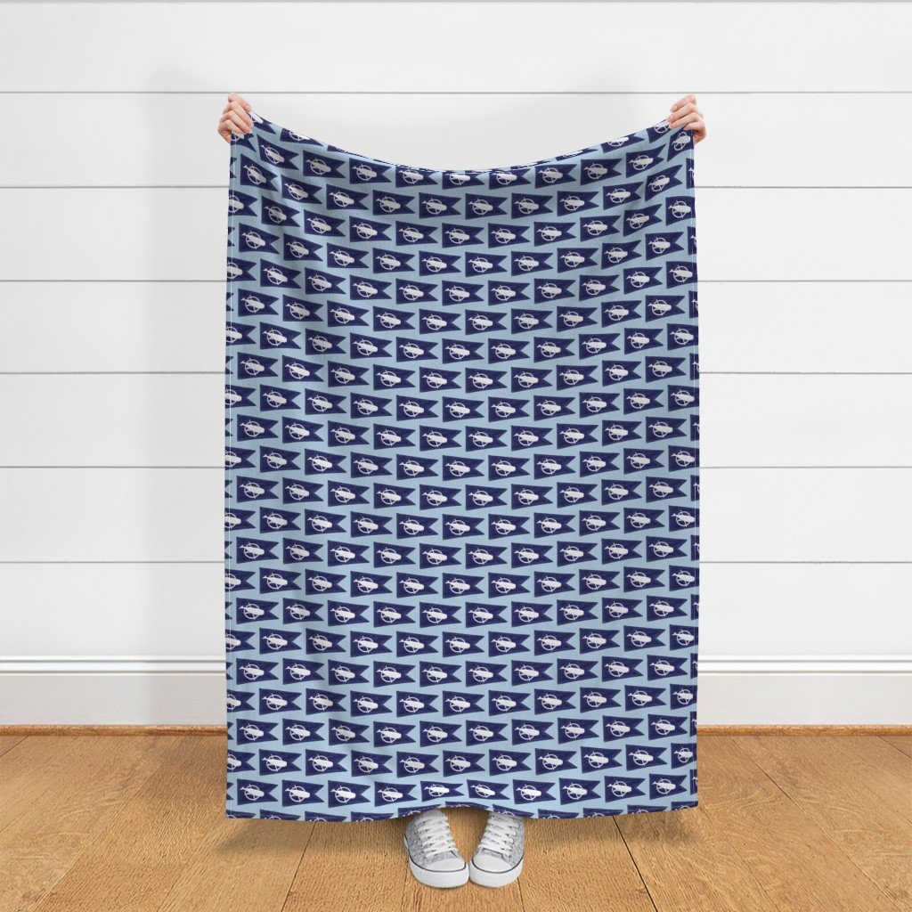 Nantucket Sperm Whale Burgee Flag Handpainted on Pale Blue Fabric nantucket whaling fabric
