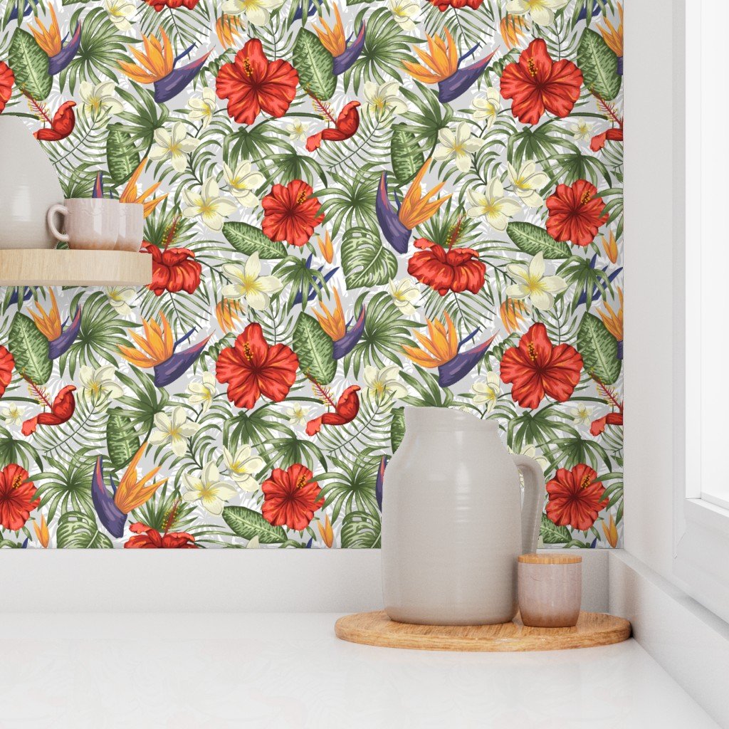 White and Red Hawaiian Hibiscus Birds of Paradise and Plumeria Wallpaper hawaiian hibiscus wallpaper