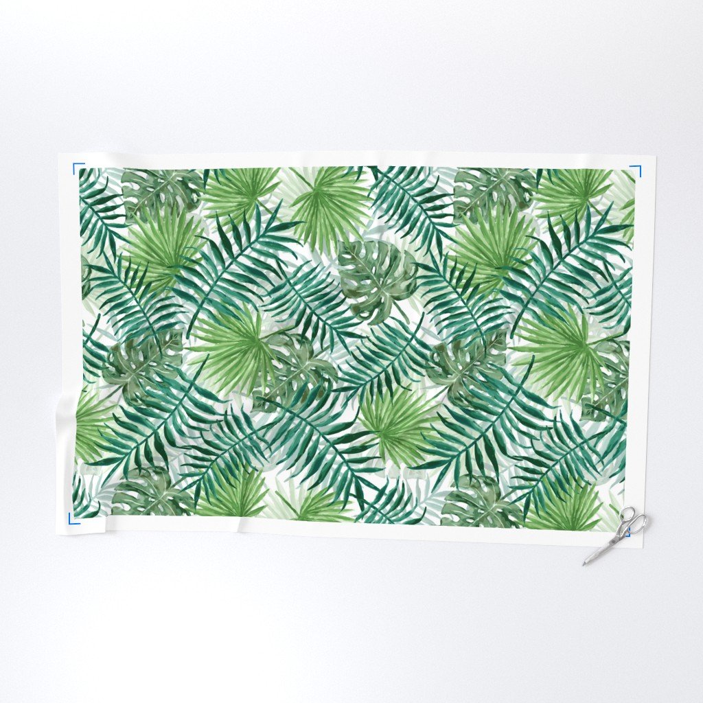 Large Green Fern Palm and Monstera Tropical Plants Fabric monstera leaves fabric