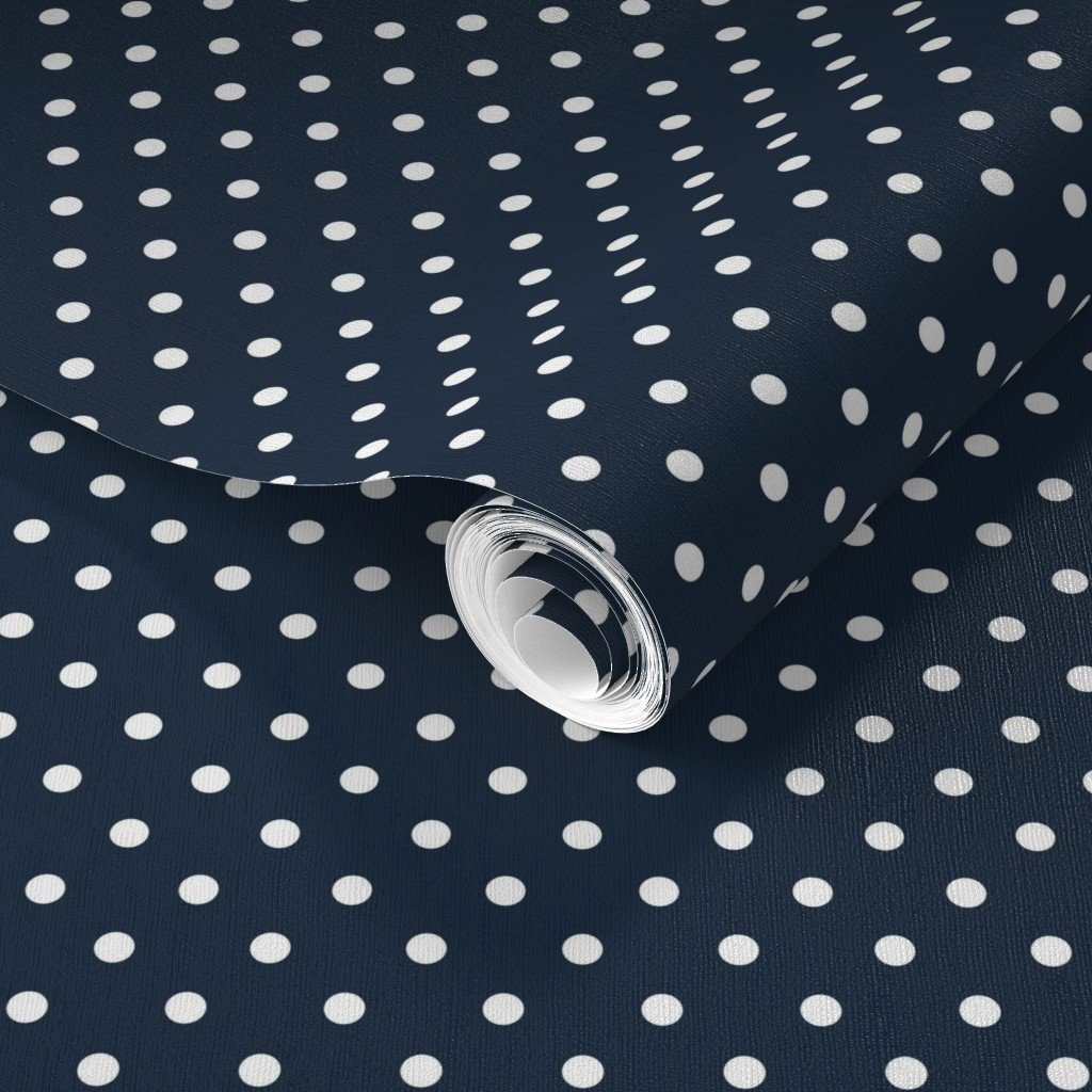 1/4 inch Classic White Polkadots on Navy Blue Wallpaper navy blue wallpaper