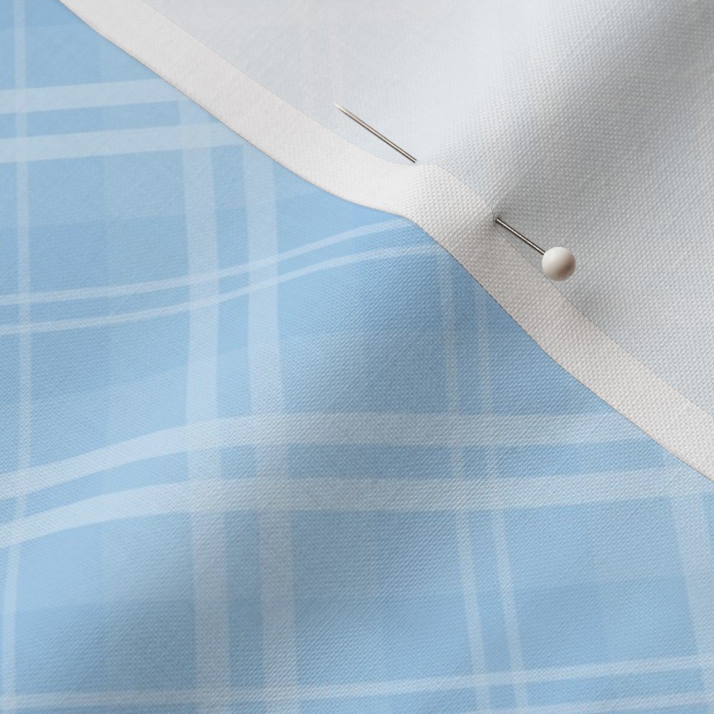 Diagonal Tartan Check Plaid in Pastel Baby Blue with Pale Blue Lines Fabric blue plaid fabric