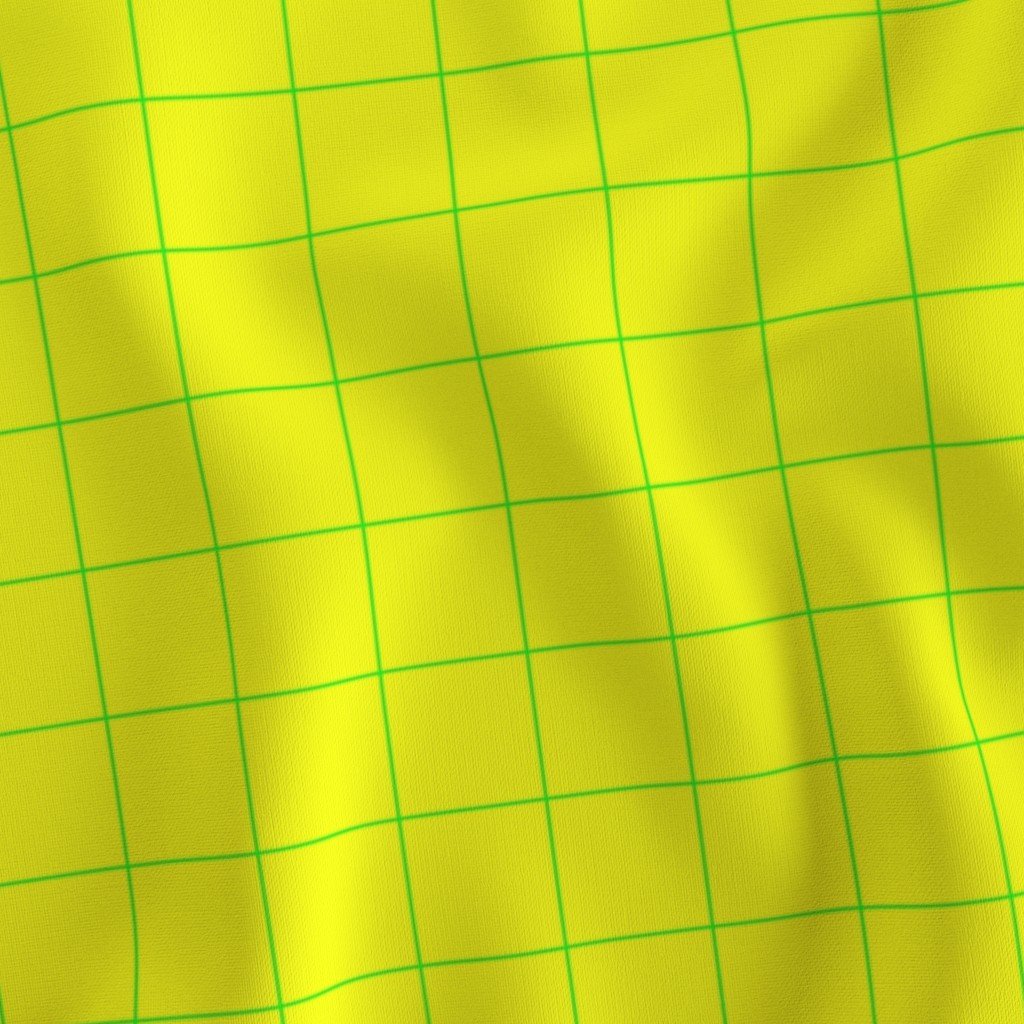 Green on Yellow on Lemon and Lime Grid 2 inch Fabric neon green fabric