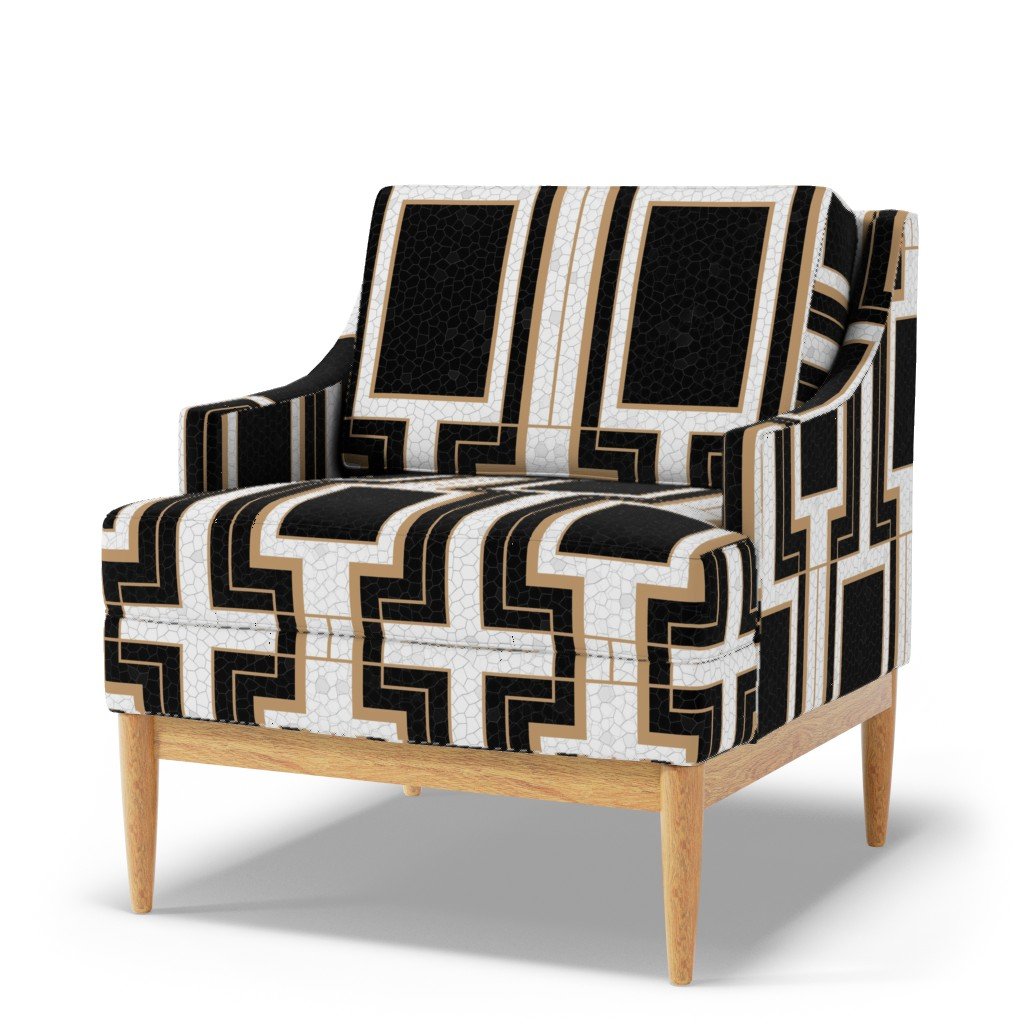 Jumbo Art Deco Geometric Rectangles in Cracked Black and Faux Gold Fabric black and white fabric