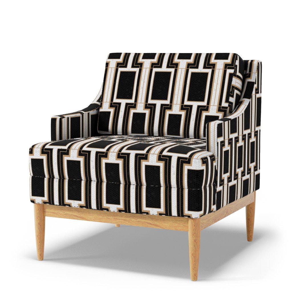 Small Art Deco Geometric Rectangles in Cracked Black and Faux Gold Fabric cracked eggshell fabric