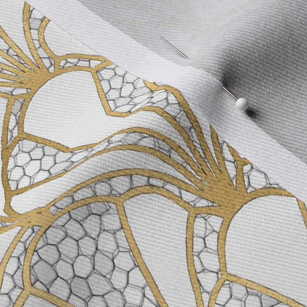 Crackled Cream Scallop Shells in Off White with Gold Art Deco Vintage Fabric cracked eggshell fabric