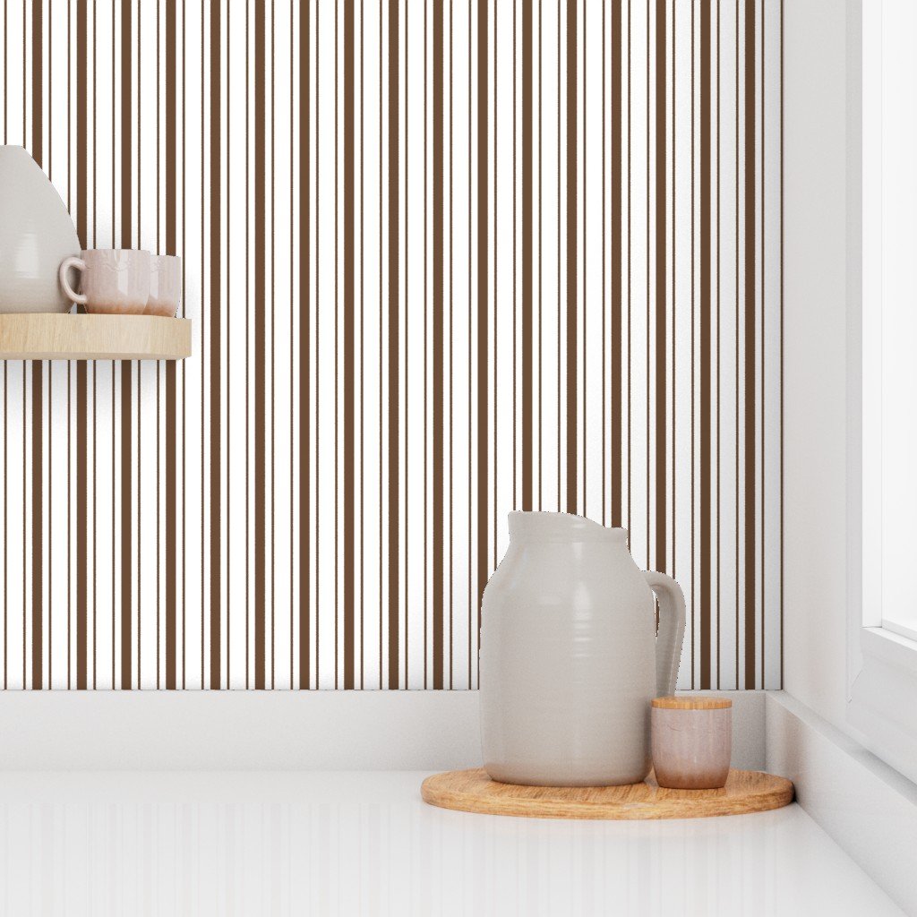 Coffee Brown Mattress Ticking Bed Stripe on White Wallpaper brown and white wallpaper