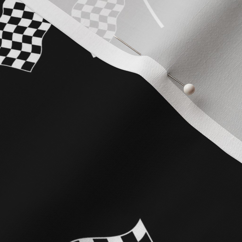 Small Black and White Classic Chequered Flags on Black Fabric chequered flag fabric