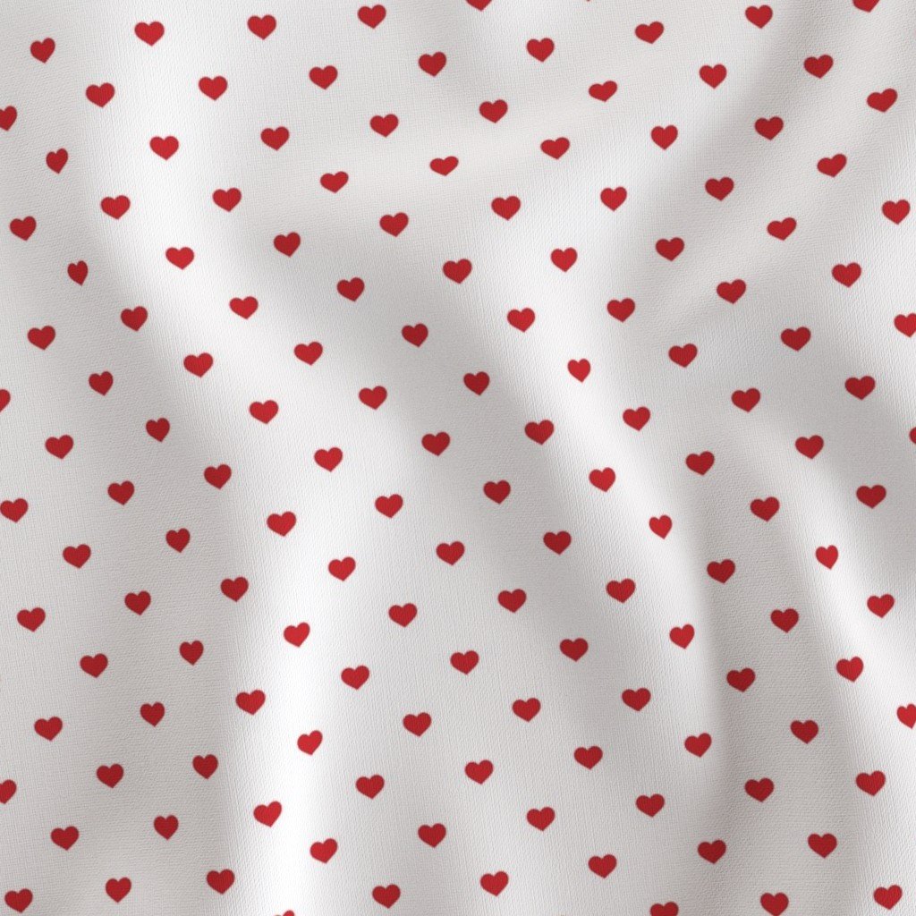 Mini Poppy Red Valentines Polkadot Love Hearts on White Background Fabric poppy and white fabric