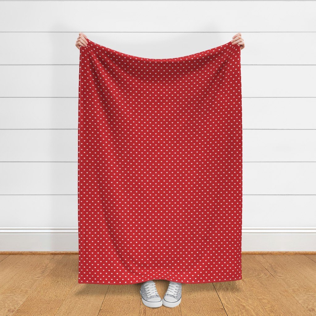 Mini White Valentines Polkadot Love Hearts on Poppy Red Background Fabric poppy and white fabric