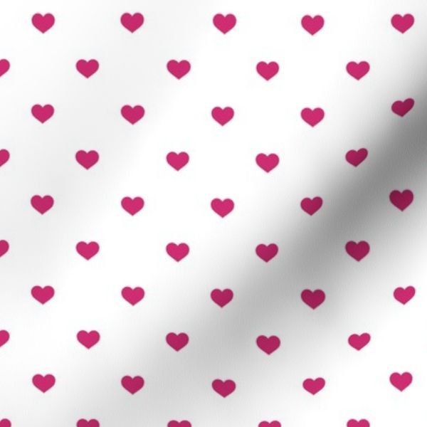 Mini Bubble Gum Pink Color Valentines Polkadot Love Hearts on White Design Collection Home Styling Collection bright pink fabric design