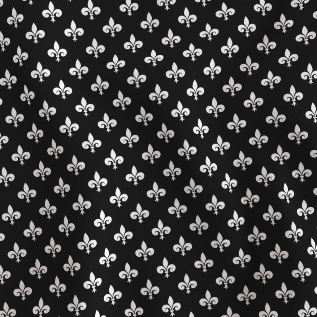Small White French Fleur de Lis on Black Fabric fleur de lis fabric