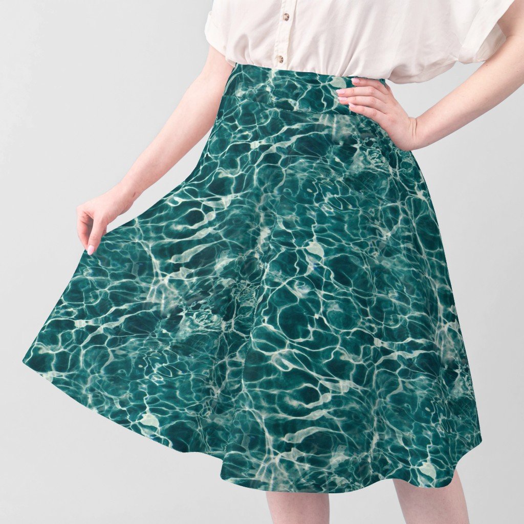 Deep Teal Ocean Water Ripple Reflections with Shimmering Coastal Waves Fabric swimming pool fabric