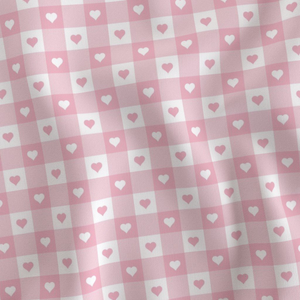 Cotton Candy and White Gingham Valentines Check with Center Heart Fabric cotton candy check fabric