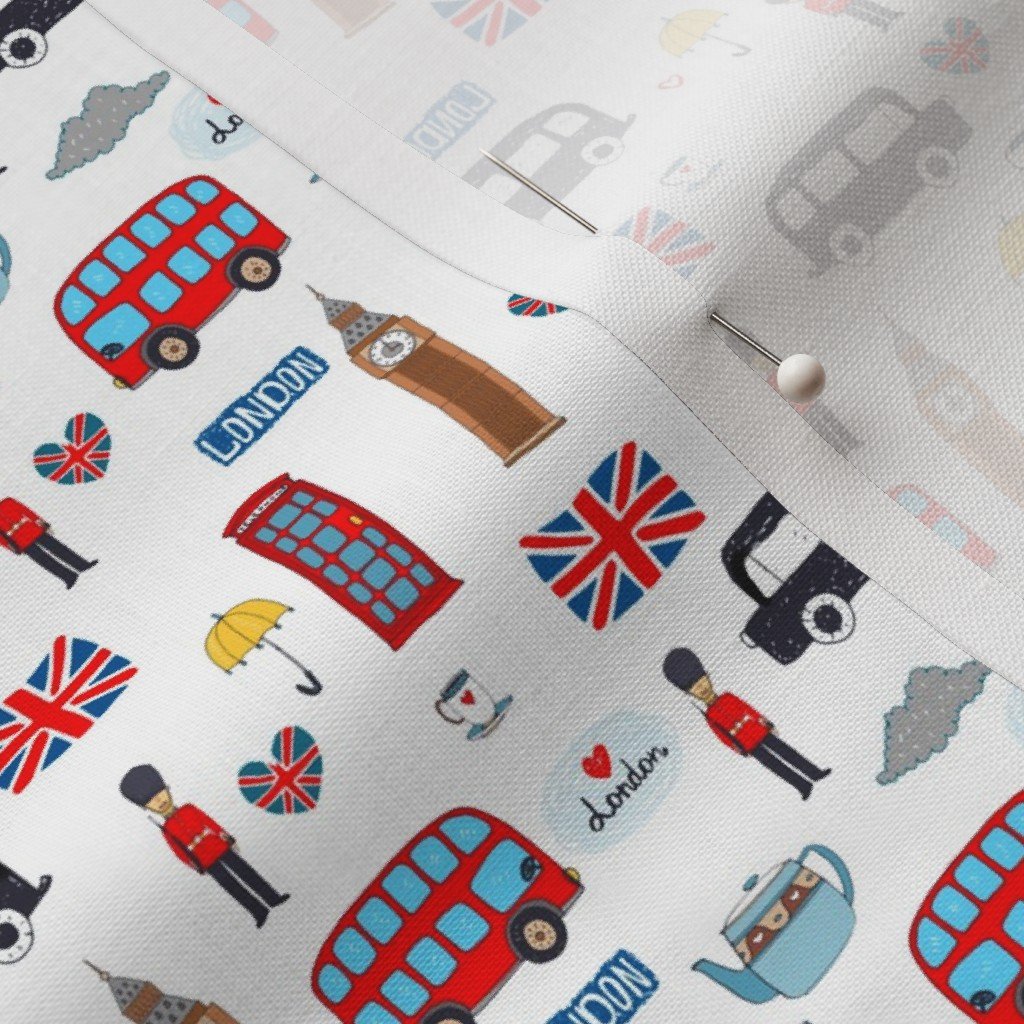 Small London England Handdrawn Motifs Big Ben Union Jack Palace Guard Fabric big ben fabric