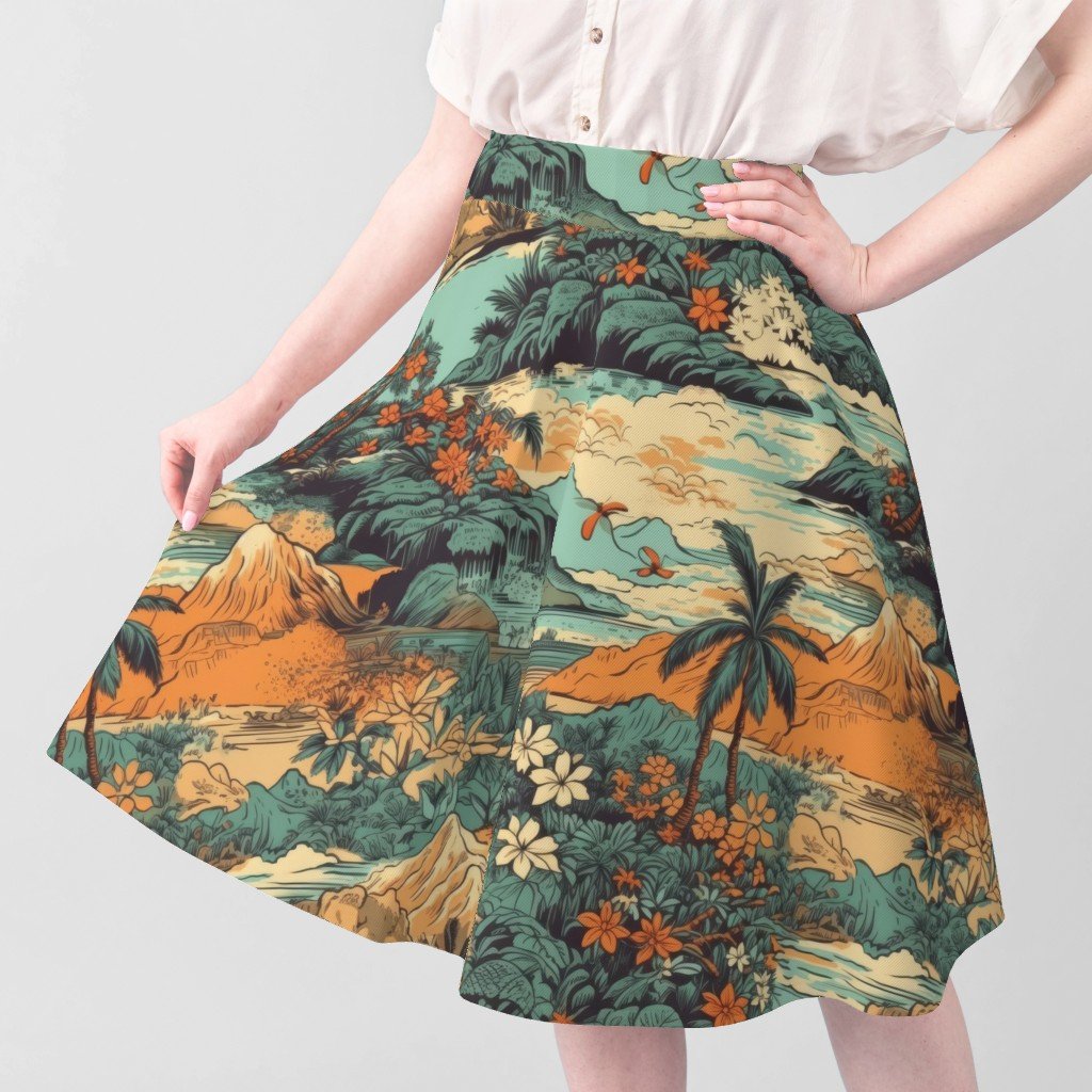 Vintage Hawaiian Landscape Teal Fabric teal landscape fabric