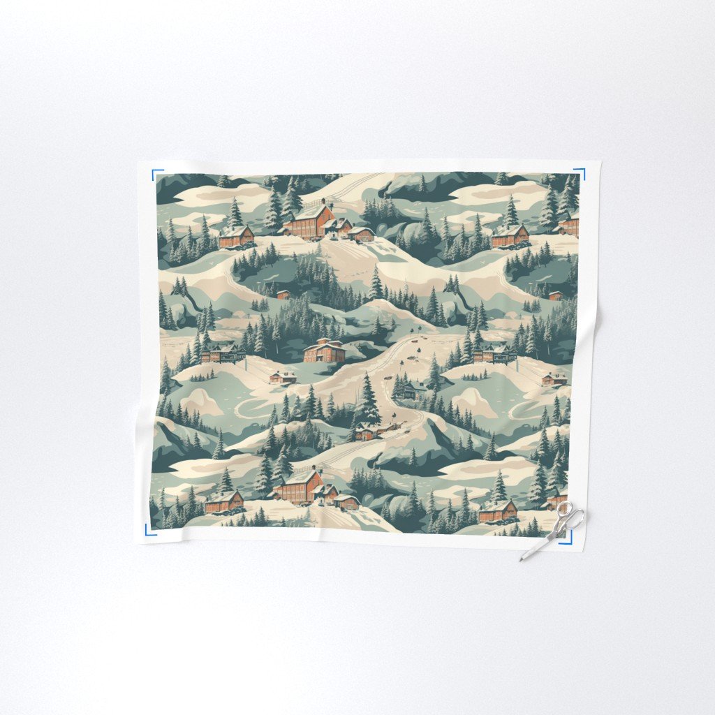 Vintage Ski Slope Blue Interior Collection Decor Collection ski print fabric