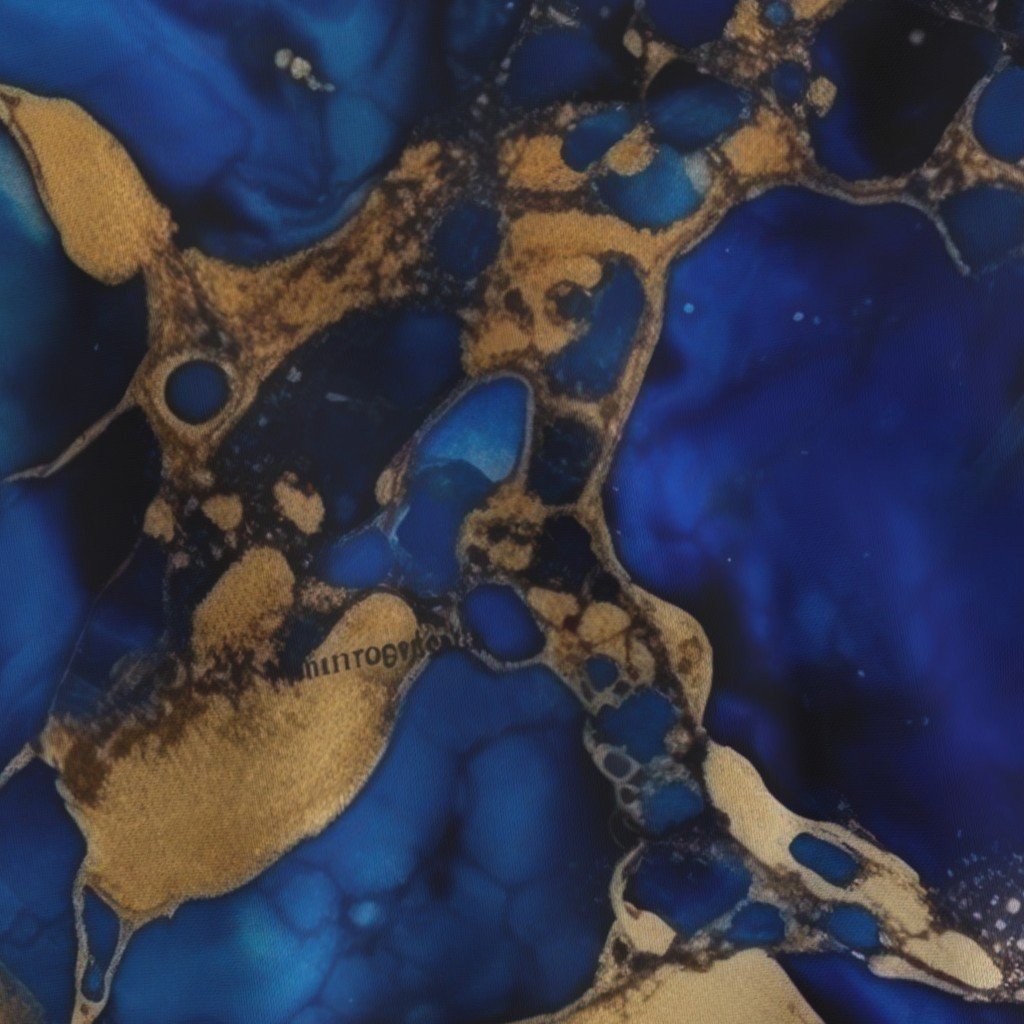 Cobalt Blue and Gold Alcohol Ink 1 Fabric gold metallic ink fabric