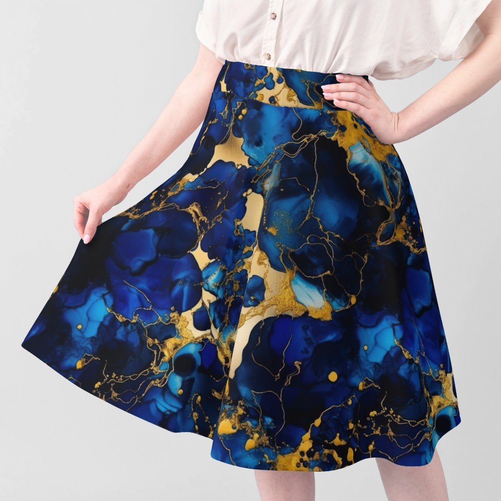 Cobalt Blue and Gold Alcohol Ink 2 Fabric gold metallic ink fabric