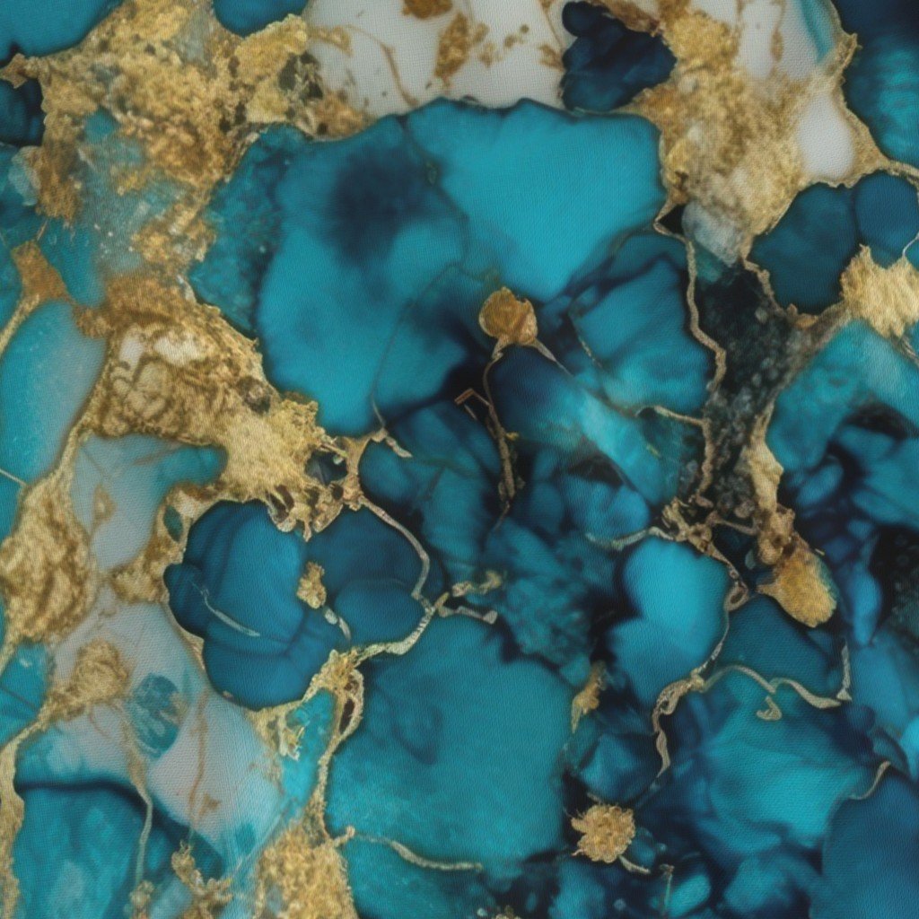 Turquoise and Gold Alcohol Ink 4 Fabric inky pattern fabric
