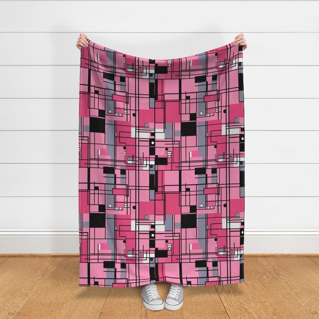 De Stijl Geometric Color Pattern in Pink Fabric bold pattern fabric