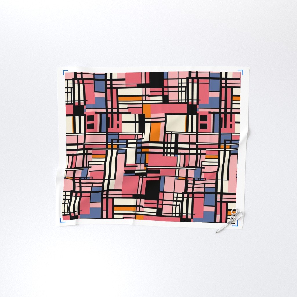 De Stijl Geometric Color Pattern in Pink Fabric bold pattern fabric