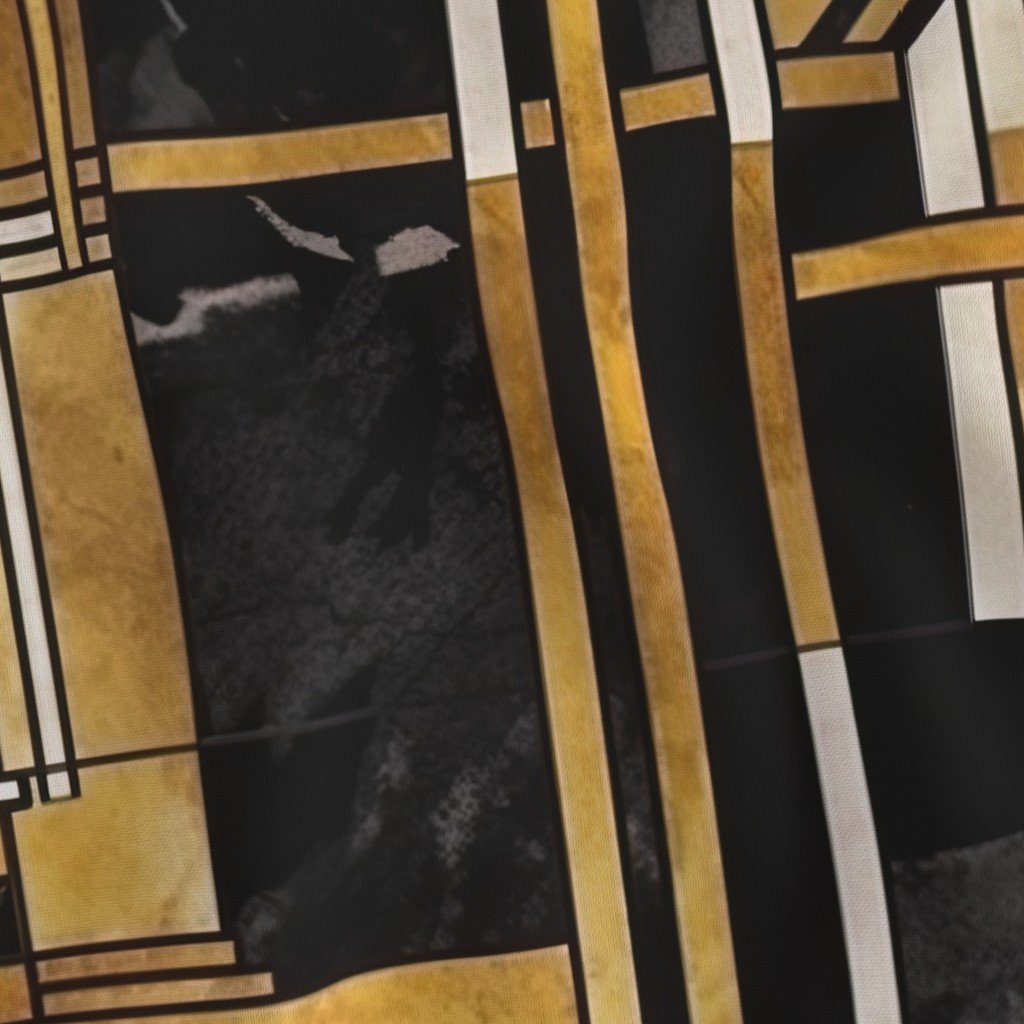 De Stijl Geometric Art Deco Pattern in Black and Gold Fabric black and gold fabric