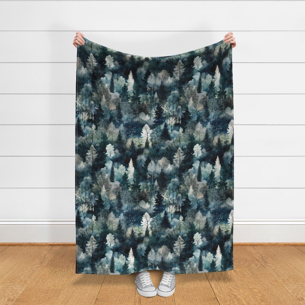 Endless Winter Tree Dreamscape Trees in Misty Forest Fabric seamless trees fabric