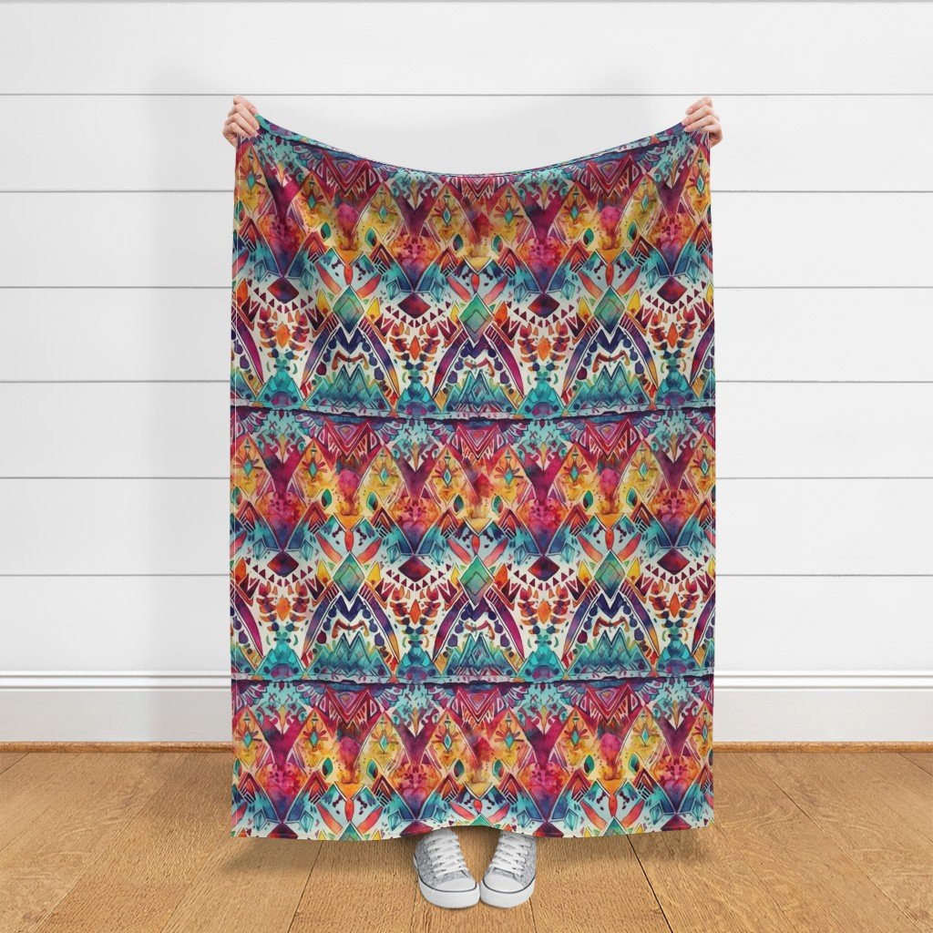 Bright Watercolor Aztec Geometric Pattern Fabric aztec repeat fabric