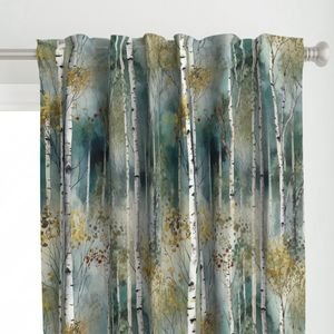 Endless Birch Tree Dreamscape Trees in Misty Forest Watercolor Design Collection Home Decor Collection birch trees curtain design
