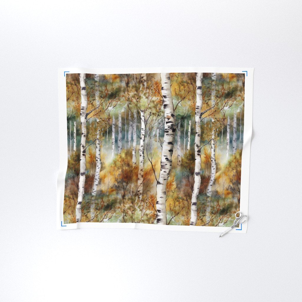 Endless Birch Tree Dreamscape Trees in Misty Forest Watercolor Fabric birch trees fabric