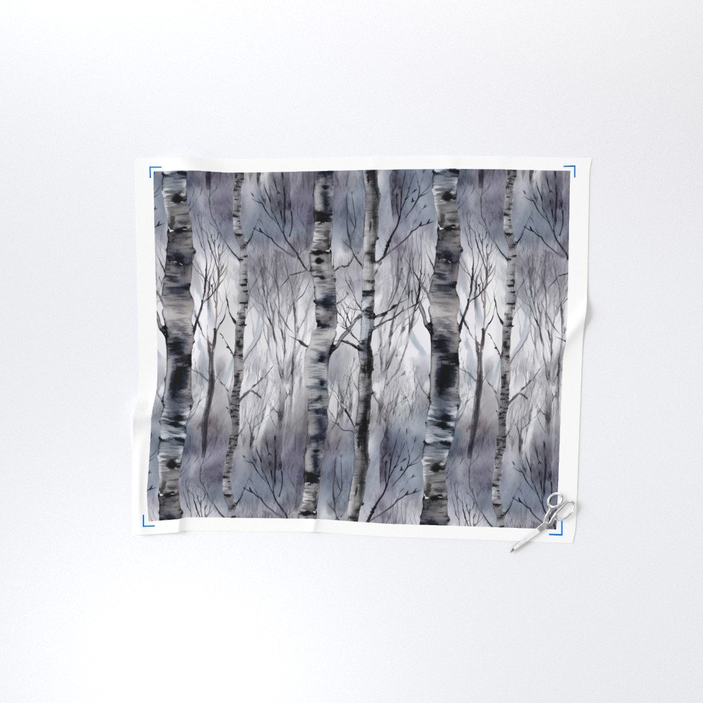 Endless Silver Birch Tree Dreamscape Trees in Misty Forest Fabric seamless trees fabric