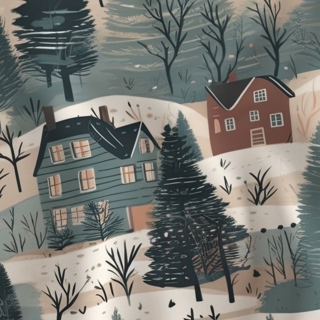 Montana Winter Cabins Montana with Evergreens Fabric montana winter cabin fabric