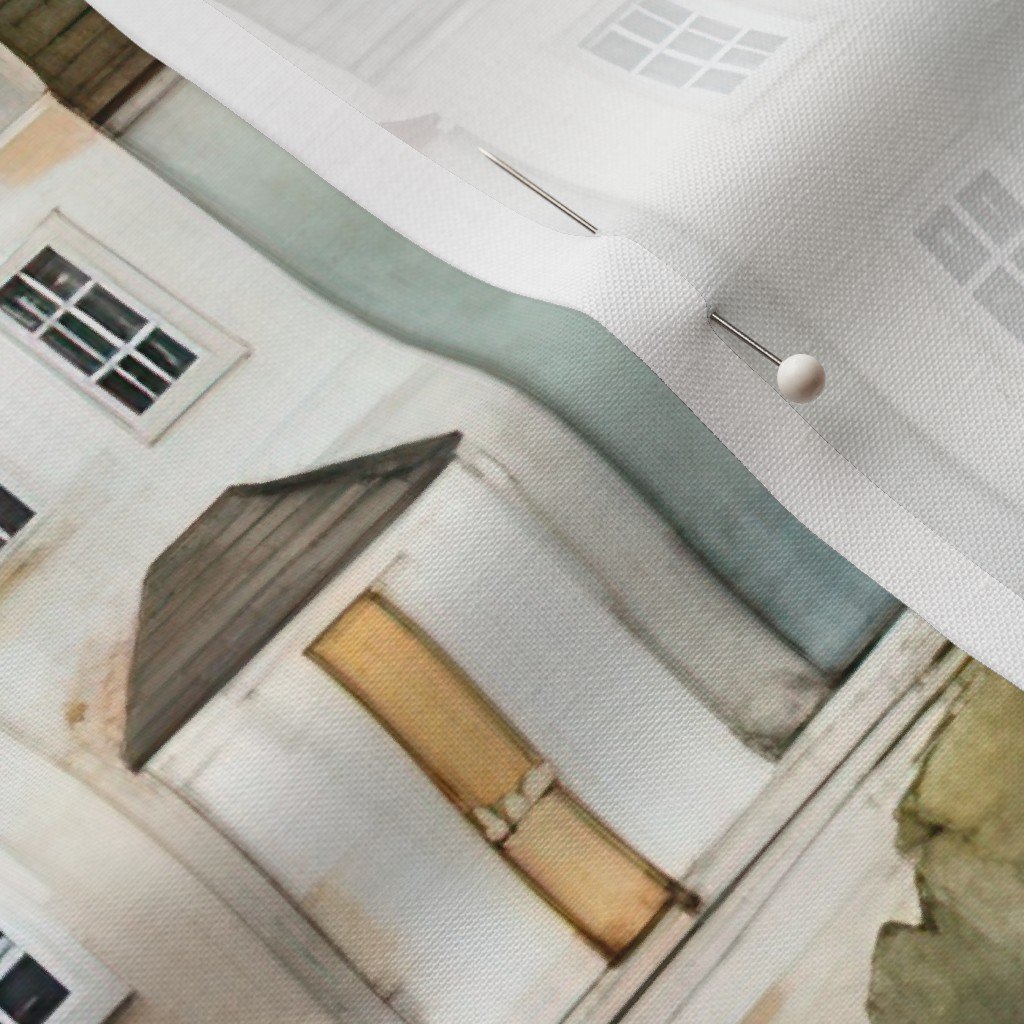 English Town Houses in Watercolor Fabric english village fabric