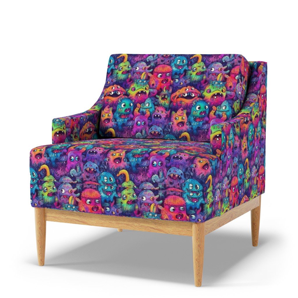 Cute Halloween Monster Watercolor Doodles in Bright Colors Fabric bright color monster fabric