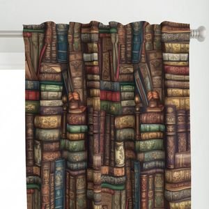 Stacked Bound Vintage Books on Library Book Shelf Decor Collection Home Decor Collection library books curtain design