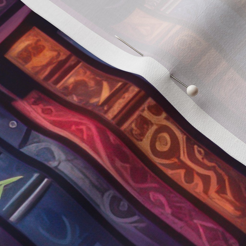 Witch Spooky Neon Halloween Books on Library Spell Book Shelf Fabric halloween spells fabric