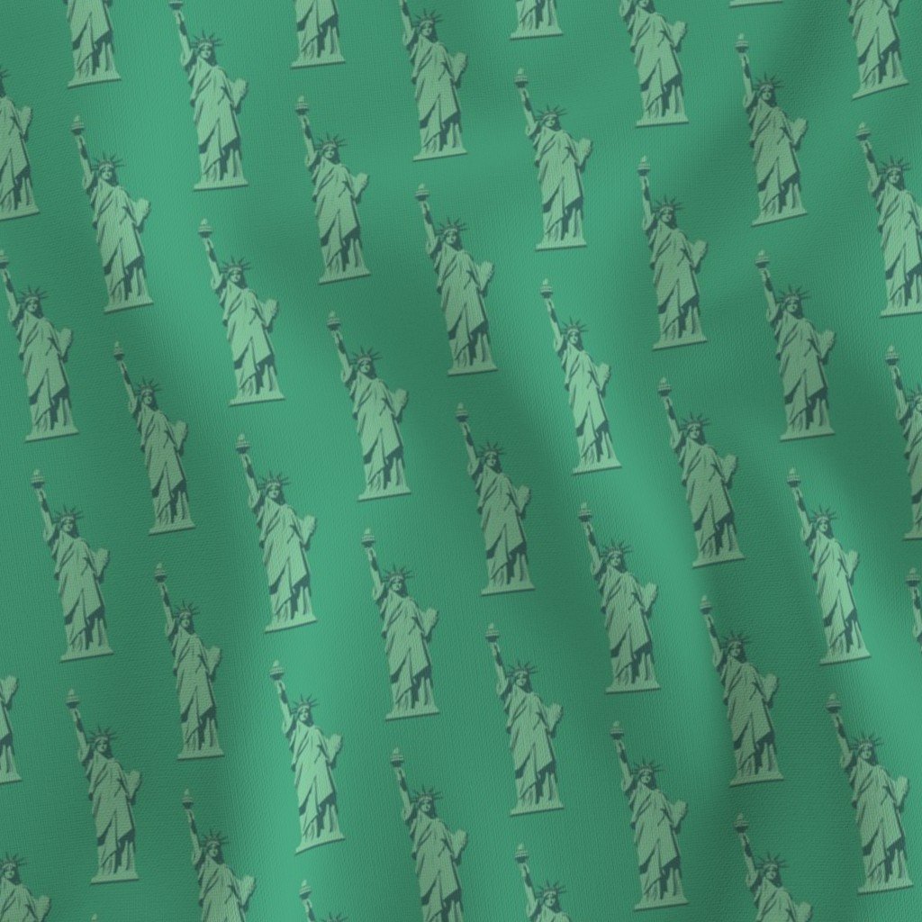 Mini Lady Liberty Statues Repeat in Beguiling Green Fabric green copper fabric