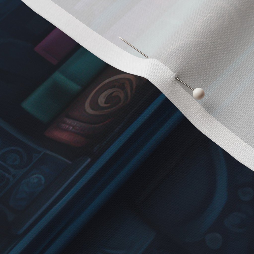 Spooky Photo realistic Dark Academia Bookshelves in Bright Neons Fabric halloween library fabric