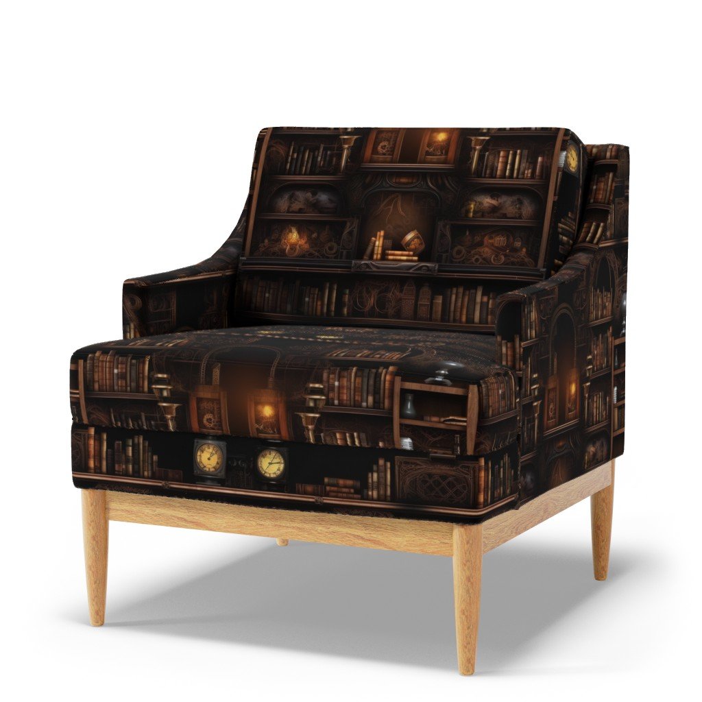 Spooky Photo realistic Dark Academia Stampunk Bookshelves in Muted Fabric halloween library fabric