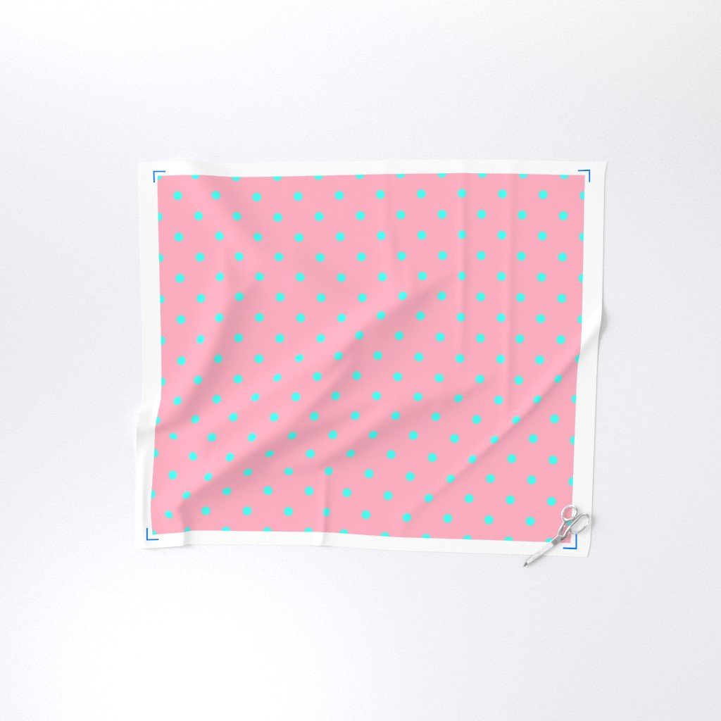 Large Polka Dots in South Beach Aqua Blue on Palm Beach Pink Fabric aqua dots fabric