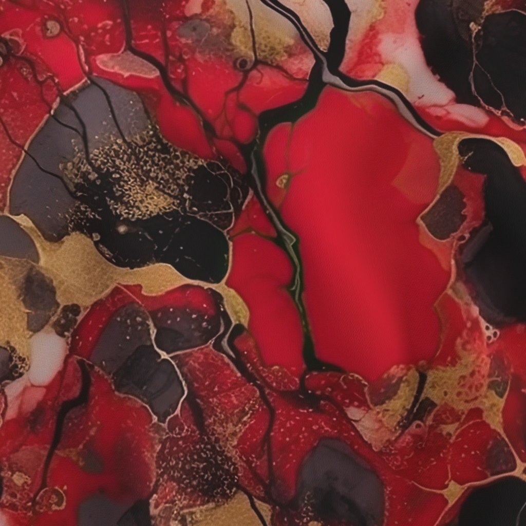 Red Black and Gold Alcohol Ink 3 Fabric black and gold fabric