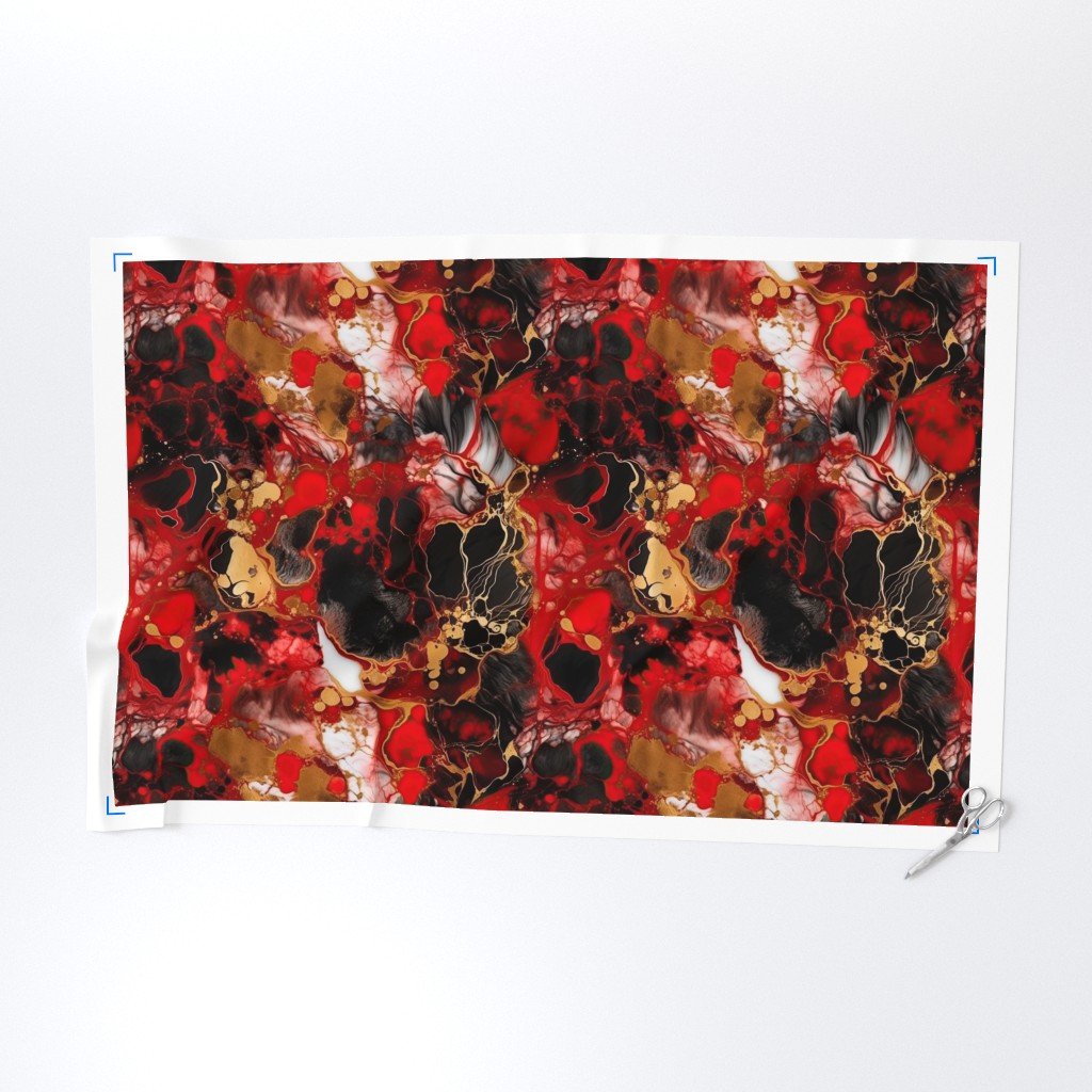 Red Black and Gold Alcohol Ink 4 Fabric black and gold fabric