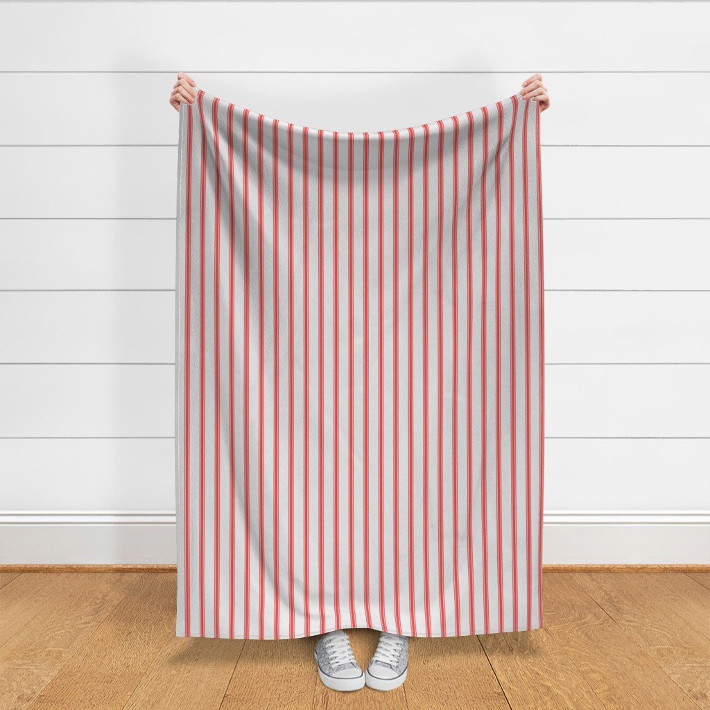 Distressed Vintage Scarlet Red Mattress Ticking with Two Inch Fabric distressed ticking fabric