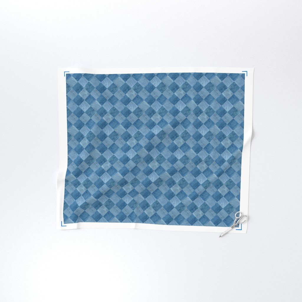 2 inch Diagonal Light and Dark Blue Stained Wood Checkerboard Chess Fabric blue wood fabric